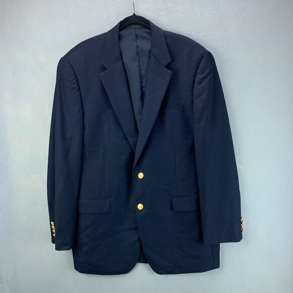 LRL Lauren Ralph Lauren Blazer Mens 42L Navy Blue Gold Buttons Wool 2 Button‎ - Picture 1 of 16